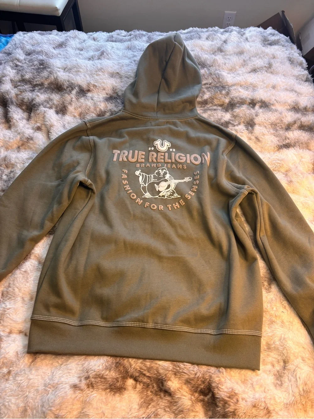 True Religion Olive Green Full-Zip Hooded Sweatshirt